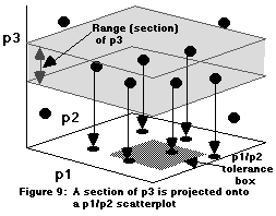 Figure 9 : A section of p3 is projected onto a p1/p2 plane (grey scale)